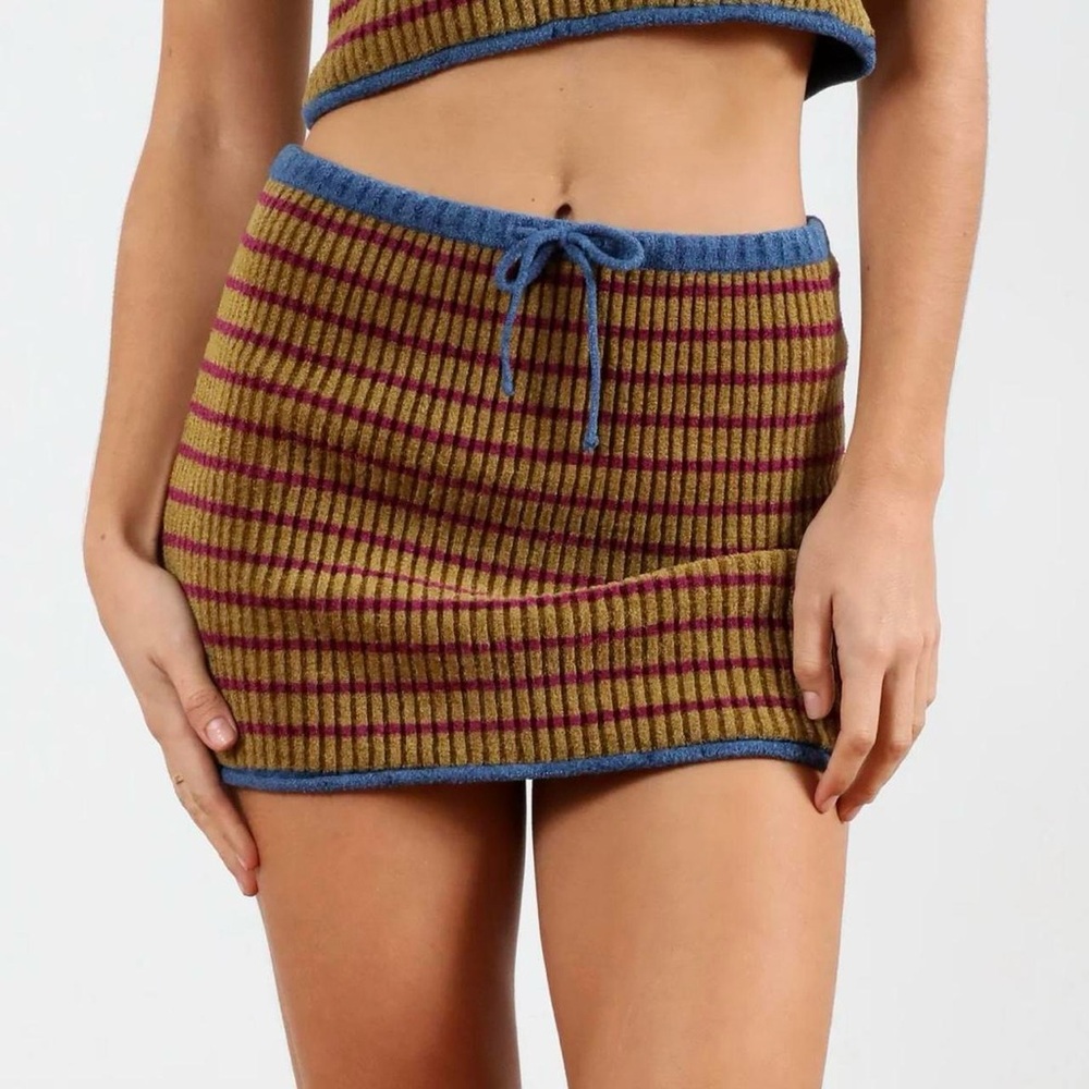 Heavy Manners | Green Purple Blue Striped Knit Drawstring Mini Skirt | Sz M NWT